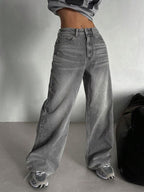 Cement Grey High-Waisted Straight Leg Jeans – Slimming Narrow Retro Fit-HighTouch
