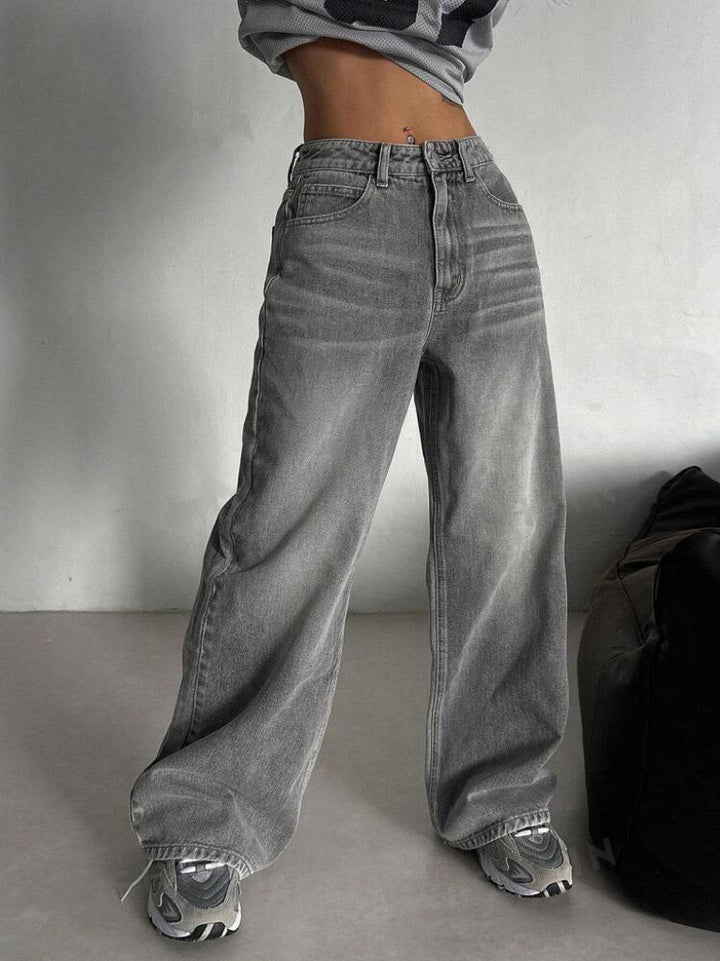 Cement Grey High-Waisted Straight Leg Jeans – Slimming Narrow Retro Fit-HighTouch