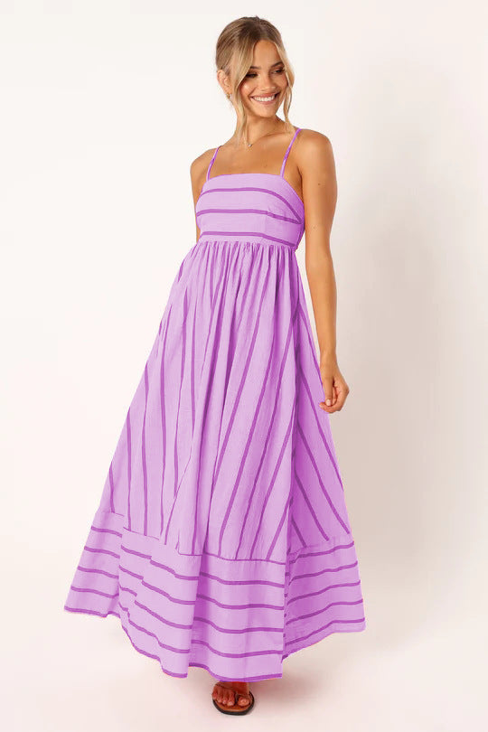Striped Halter Backless Dress-HighTouch