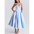 Suspender V-Neck Maxi Dress – Flowy Fluffy Skirt, Elegant Sleeveless Silhouette-HighTouch