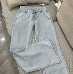 Light Blue Low-Rise Y2K Baggy Straight Jeans – Floor-Length Retro Street Style-HighTouch