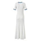 French-Style Knitted Maxi Dress – V-Neck, Cinched Waist & Casual-Chic Comfort-HighTouch