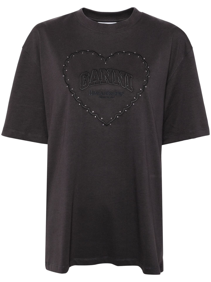 Striped Halter Backless Tee – Sweet Diamond & Heart Embroidery-HighTouch