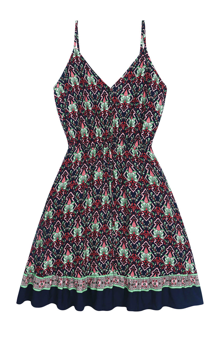 Retro Pleated Sleeveless V-Neck Halter Short Dress Women-HighTouch