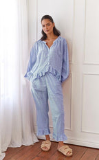 Ruffled Button Top & Wide-Leg Pants Set – Elegant Autumn Two-Piece-HighTouch