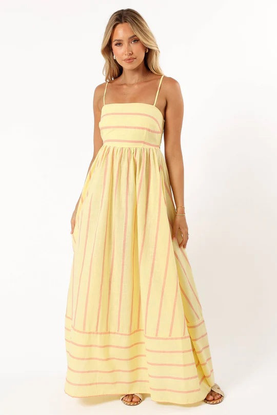 Striped Halter Backless Dress-HighTouch