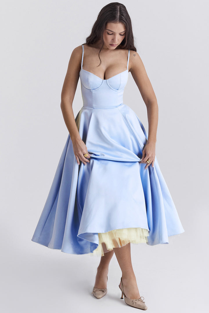 Double-Layer Tulle Halter Maxi Dress – Elegant French-HighTouch