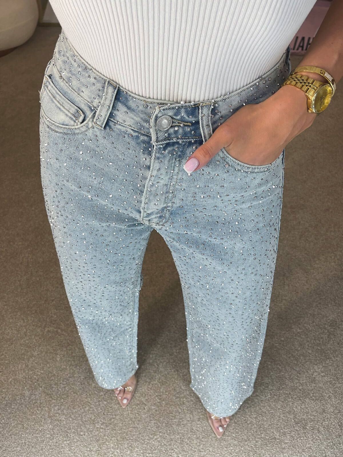 Light Blue High-Waisted Straight-Leg Jeans – Vintage Wash Comfort-HighTouch