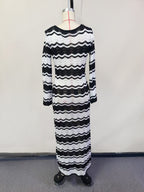 Striped Perforated Beach Cover-Up Dress Women-HighTouch