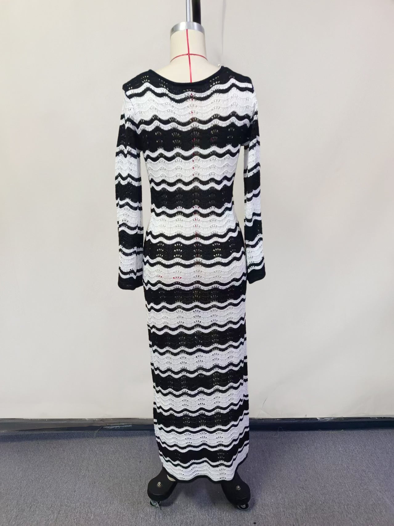Striped Perforated Beach Cover-Up Dress Women-HighTouch
