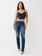 True Religion Embroidered High-Waist Skinny Jeans – Signature Logo & Stretch Fit-HighTouch