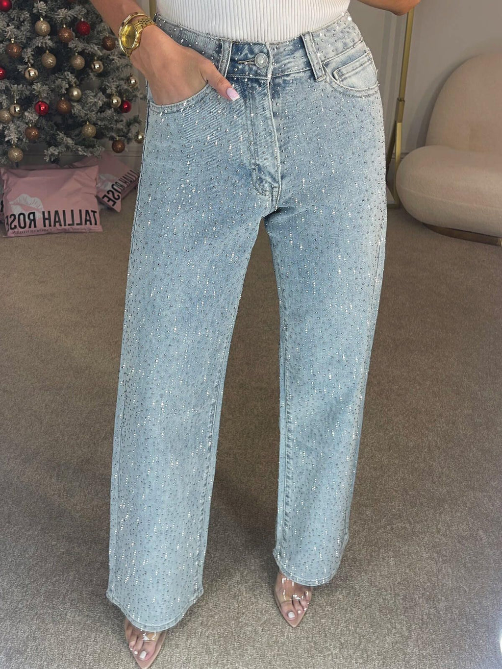 Light Blue High-Waisted Straight-Leg Jeans – Vintage Wash Comfort-HighTouch