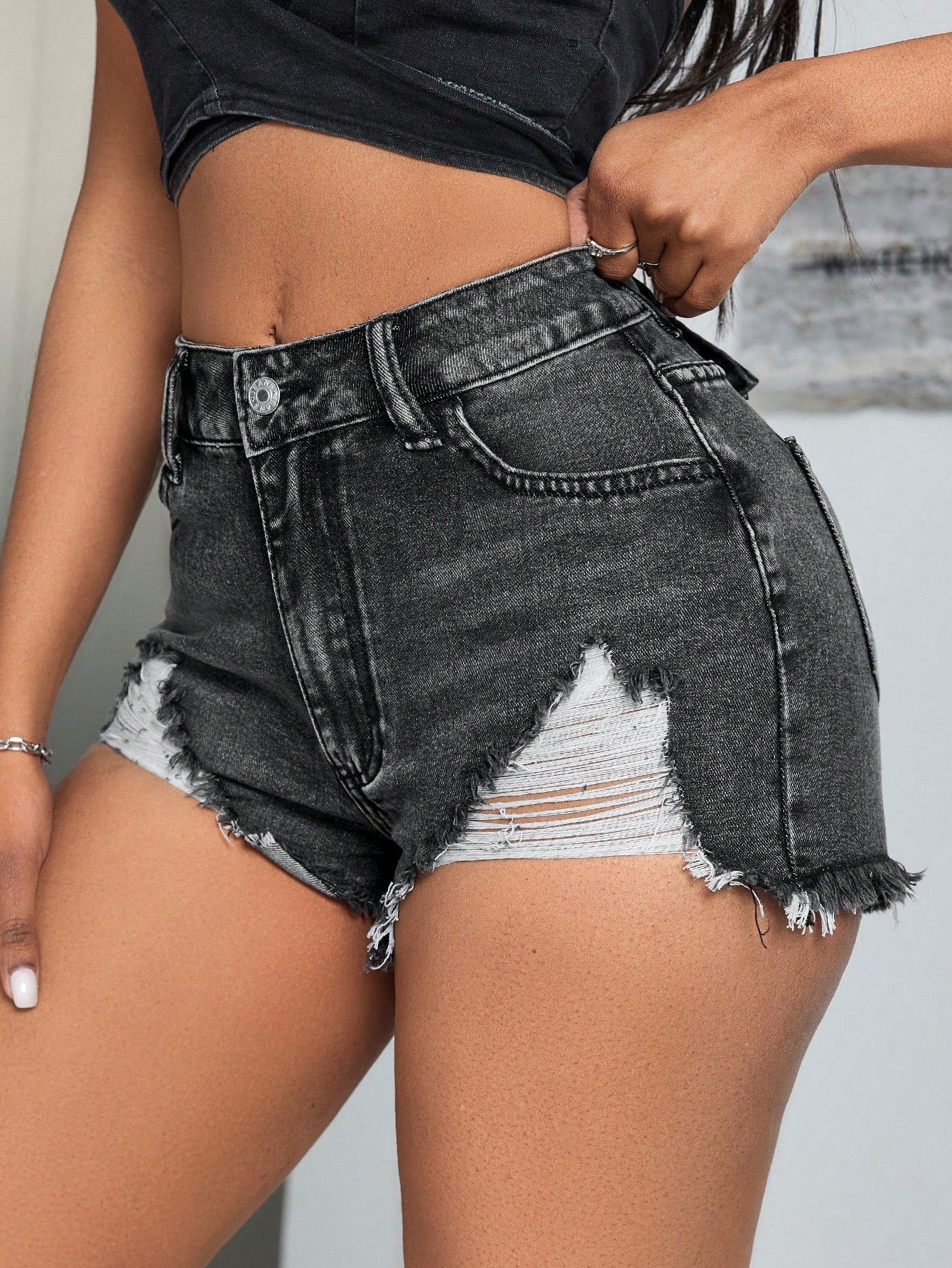 Pierced Denim Hot-Pants: Ultra-Short Low-Rise Mini Shorts-HighTouch