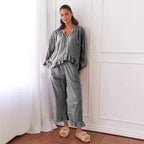 Ruffled Button Top & Wide-Leg Pants Set – Elegant Autumn Two-Piece-HighTouch