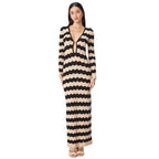 Striped Perforated Beach Cover-Up Dress Women-HighTouch