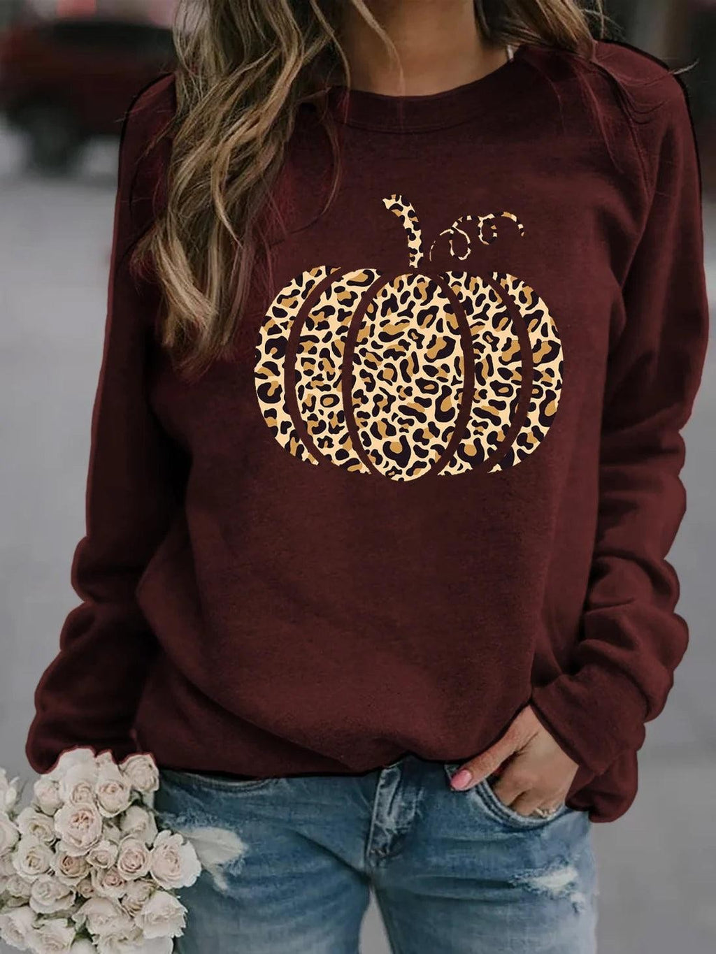 Women’s Halloween Pumpkin Print Sweater-HighTouch