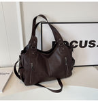 Retro Solid-Color Single Shoulder – Large Capacity & Elegant Texture-HighTouch