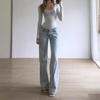 Light Blue Low-Rise Y2K Baggy Straight Jeans – Floor-Length Retro Street Style-HighTouch