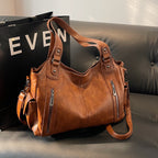Retro Solid-Color Single Shoulder – Large Capacity & Elegant Texture-HighTouch