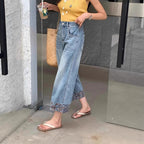 Women’s Summer Wide-Leg Embroidered Jeans-HighTouch