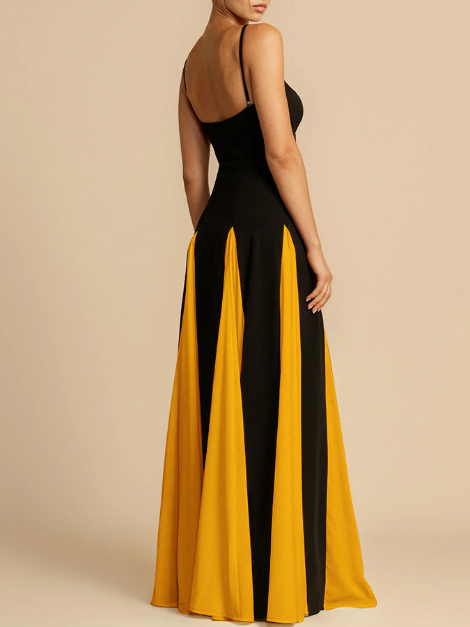 Patchwork Off-The-Shoulder Halter Maxi Dress – Elegant Party Swing-HighTouch