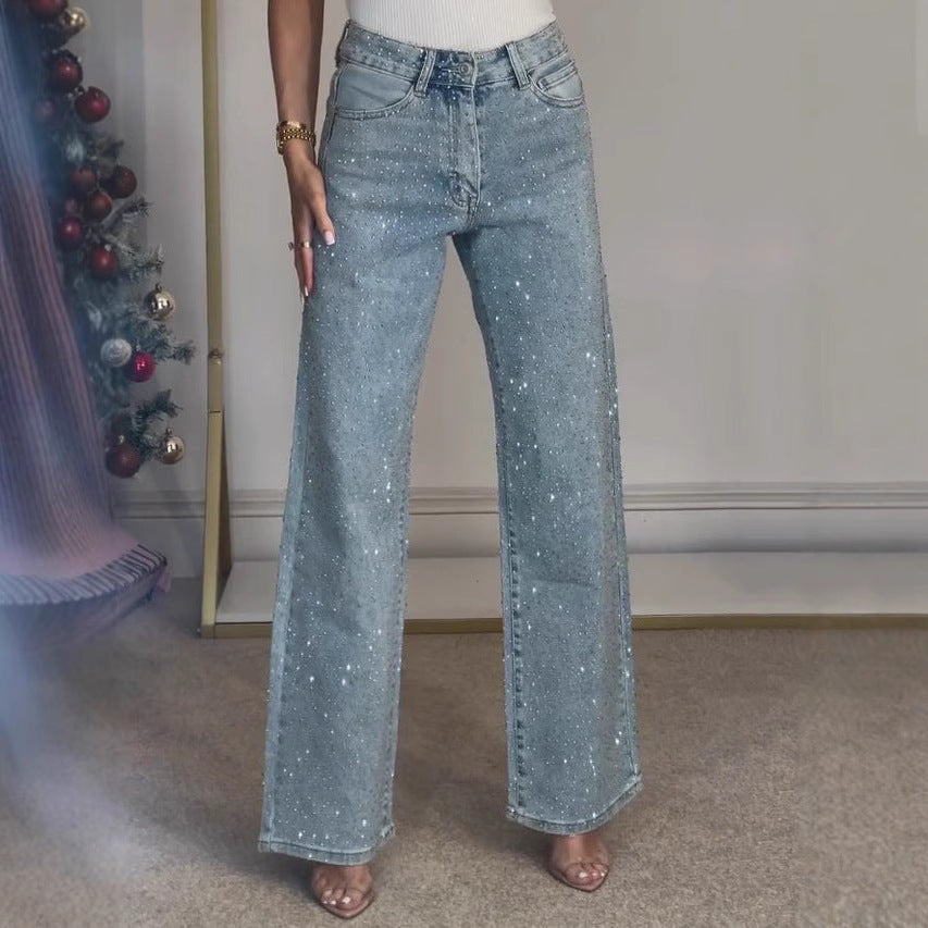 Light Blue High-Waisted Straight-Leg Jeans – Vintage Wash Comfort-HighTouch