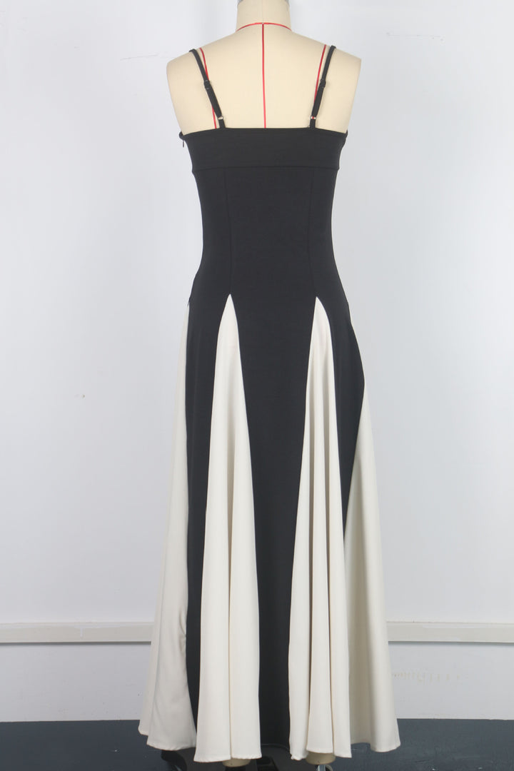 Patchwork Off-The-Shoulder Halter Maxi Dress – Elegant Party Swing-HighTouch