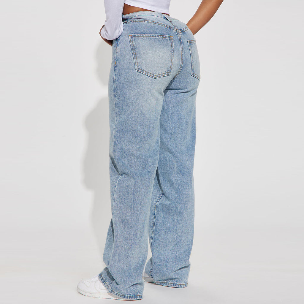 Light Blue High-Waisted Straight-Leg Jeans – Vintage Wash Comfort-HighTouch