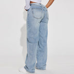 Light Blue High-Waisted Straight-Leg Jeans – Vintage Wash Comfort-HighTouch