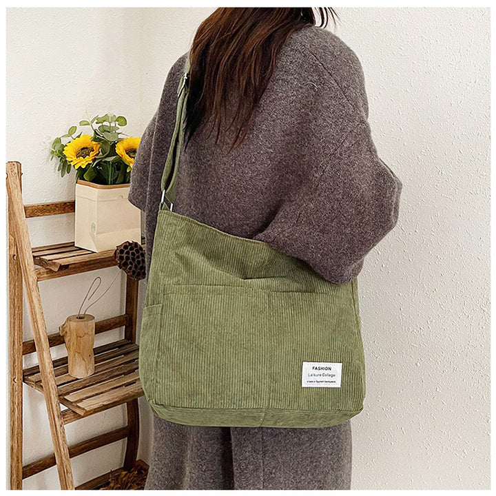 Cross-border corduroy fabric bag women Corduroy Shoulder – Large-Capacity-HighTouch