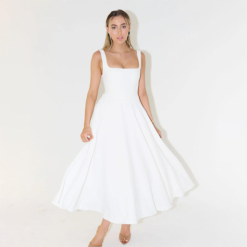 Summer Dress Square-Neck Halter Maxi Dress – Chic Cinched Waist & Backless-HighTouch