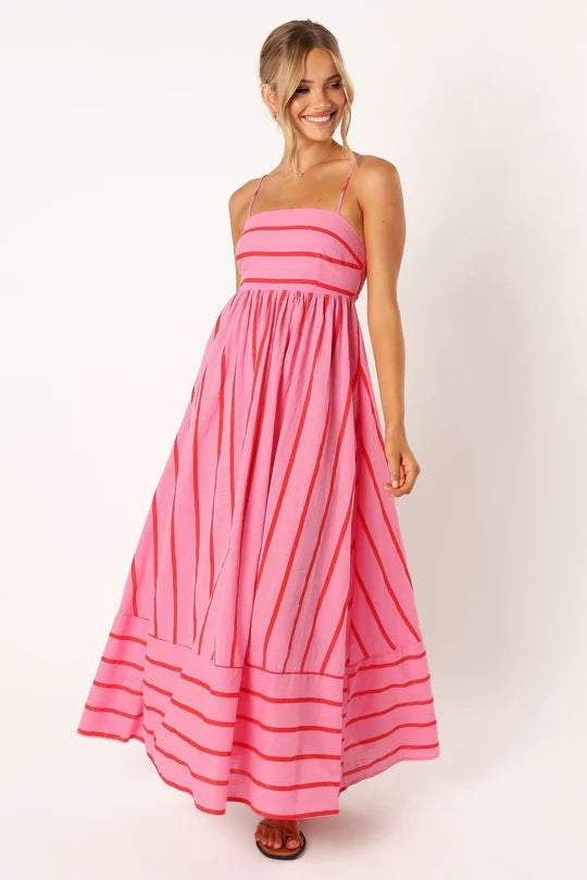 Striped Halter Backless Dress-HighTouch