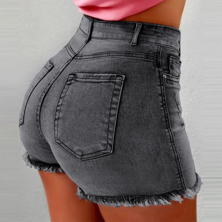 Pierced Denim Hot-Pants: Ultra-Short Low-Rise Mini Shorts-HighTouch