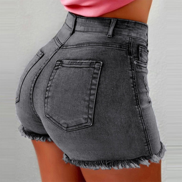 Pierced Denim Hot-Pants: Ultra-Short Low-Rise Mini Shorts-HighTouch