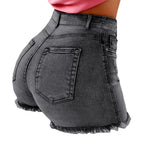 Pierced Denim Hot-Pants: Ultra-Short Low-Rise Mini Shorts-HighTouch