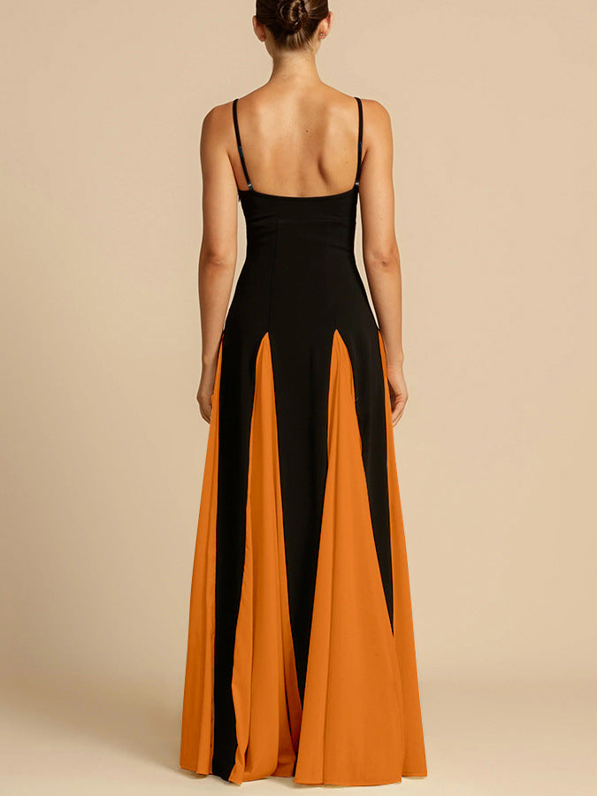 Patchwork Off-The-Shoulder Halter Maxi Dress – Elegant Party Swing-HighTouch