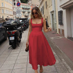 Summer Dress Square-Neck Halter Maxi Dress – Chic Cinched Waist & Backless-HighTouch