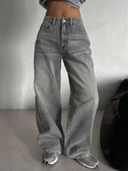 Cement Grey High-Waisted Straight Leg Jeans – Slimming Narrow Retro Fit-HighTouch
