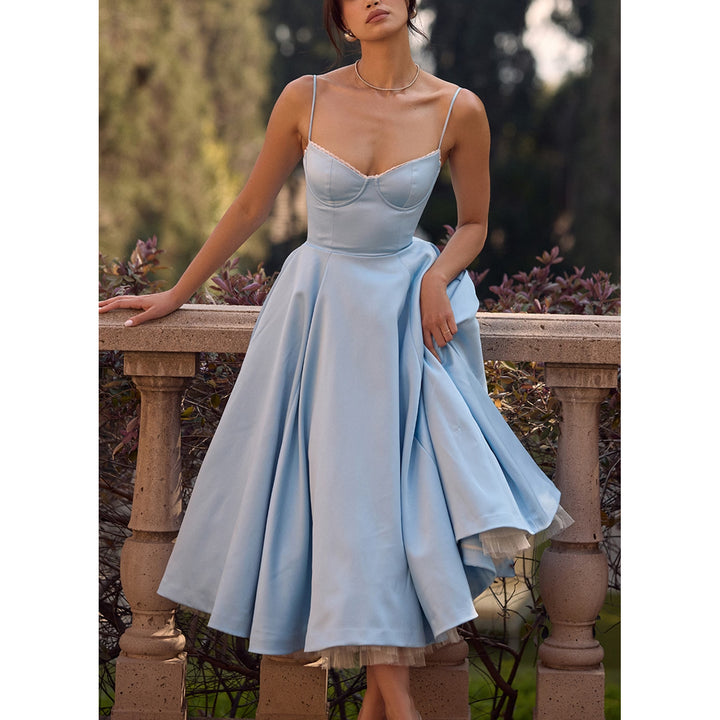Suspender V-Neck Maxi Dress – Flowy Fluffy Skirt, Elegant Sleeveless Silhouette-HighTouch