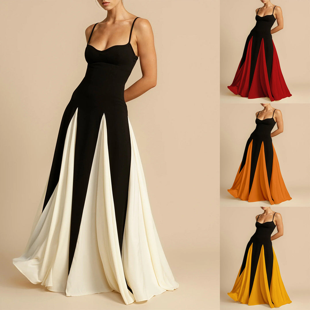 Patchwork Off-The-Shoulder Halter Maxi Dress – Elegant Party Swing-HighTouch