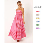 Striped Halter Backless Dress-HighTouch