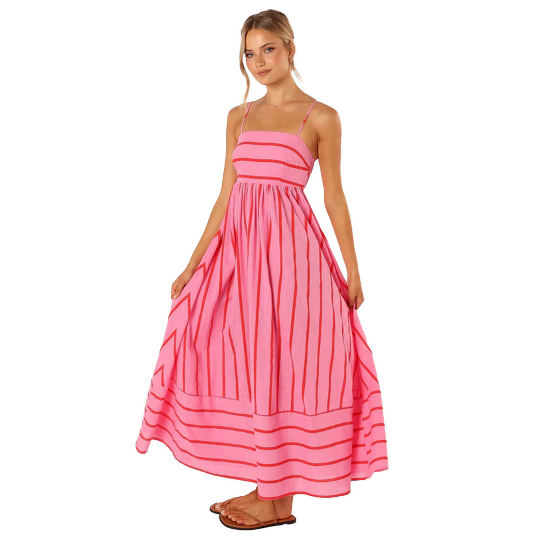 Striped Halter Backless Dress-HighTouch