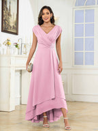 Women's A-Line Beaded Pleated High Low Chiffon Mother Of The Bride Dress