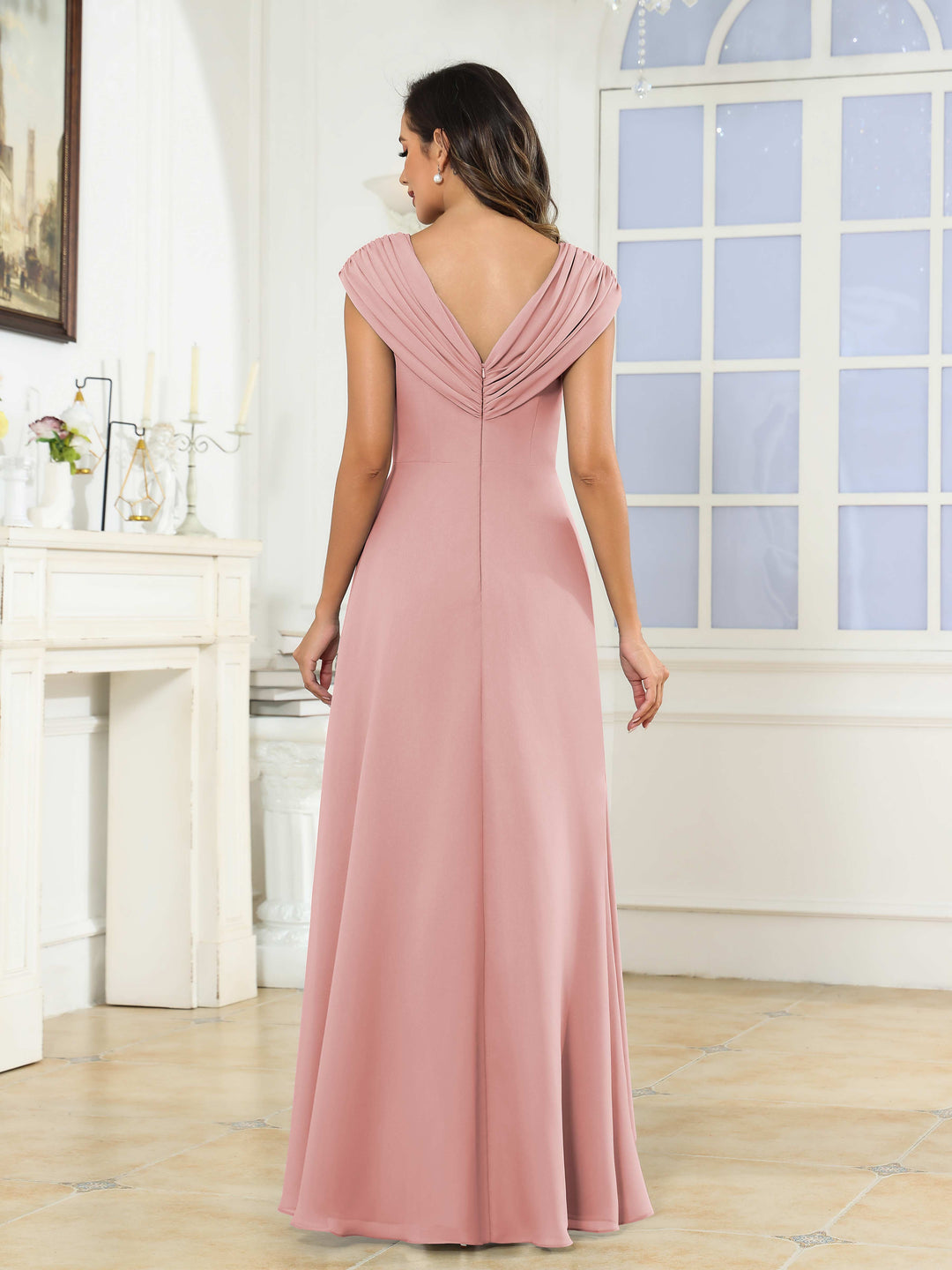 Women's A-Line Beaded Pleated High Low Chiffon Mother Of The Bride Dress