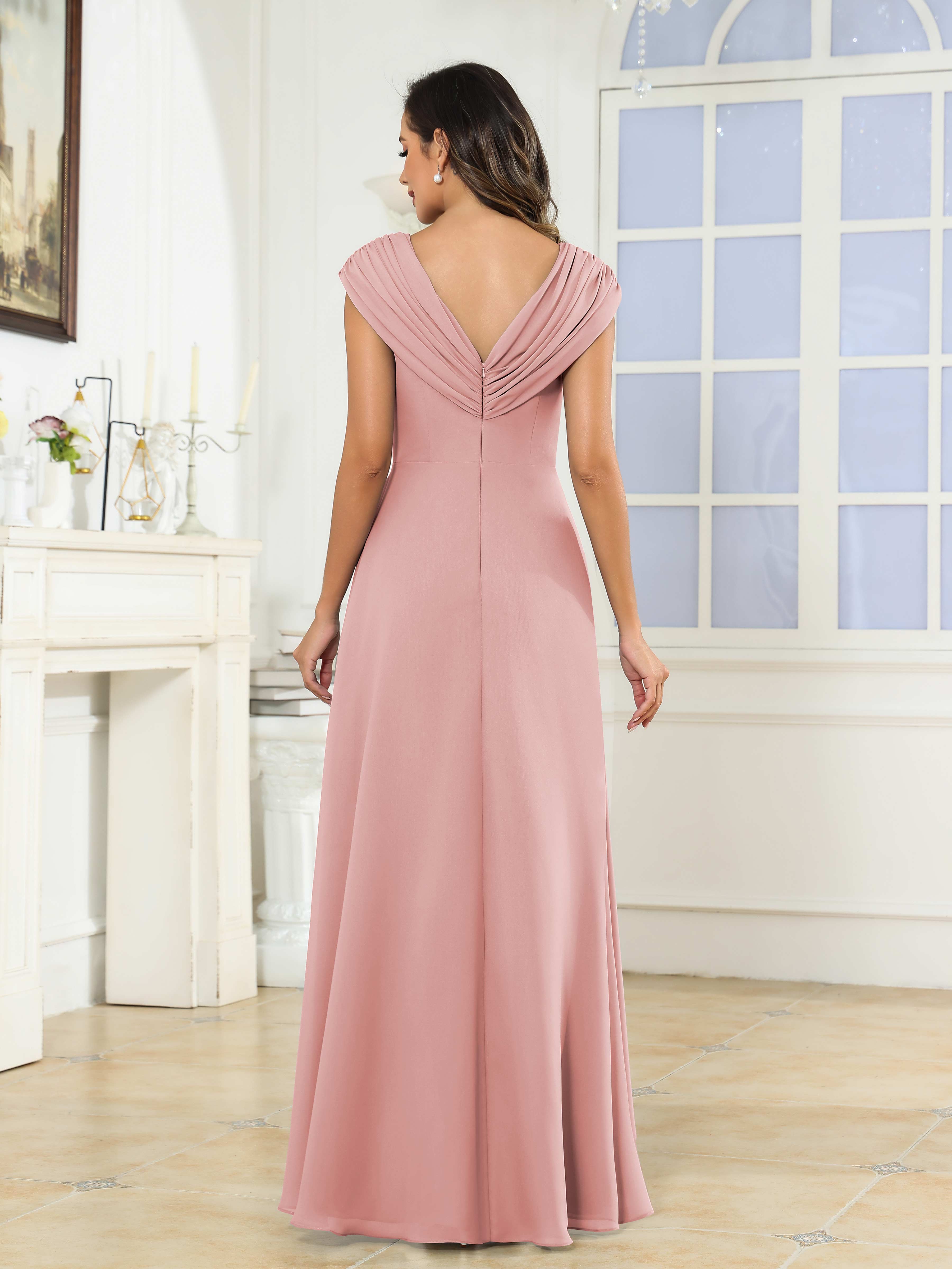Women's A-Line Beaded Pleated High Low Chiffon Mother Of The Bride Dress