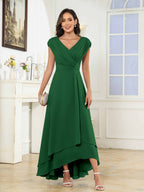 Women's A-Line Beaded Pleated High Low Chiffon Mother Of The Bride Dress