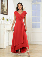 Women's A-Line Beaded Pleated High Low Chiffon Mother Of The Bride Dress