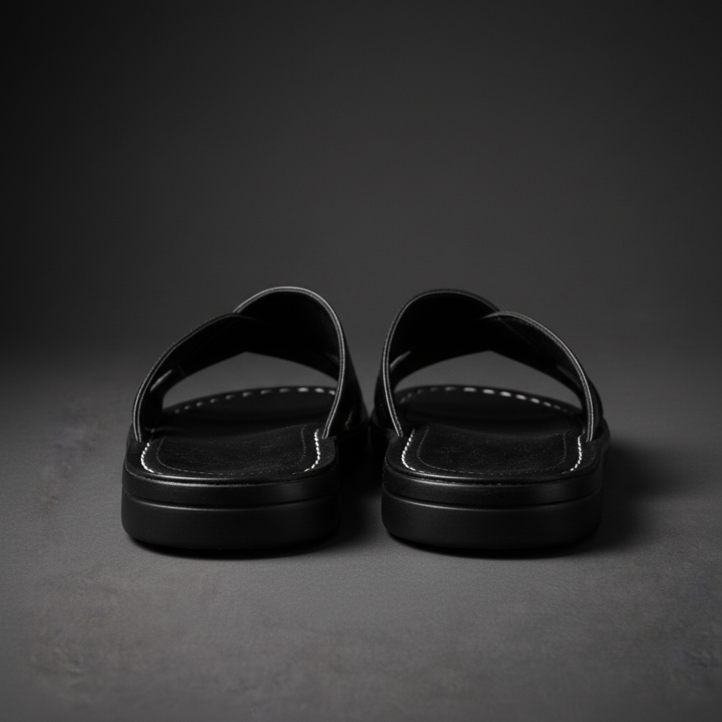 Women's Wide Strap Leather Sandals - Casual Open Toe Flat Slides