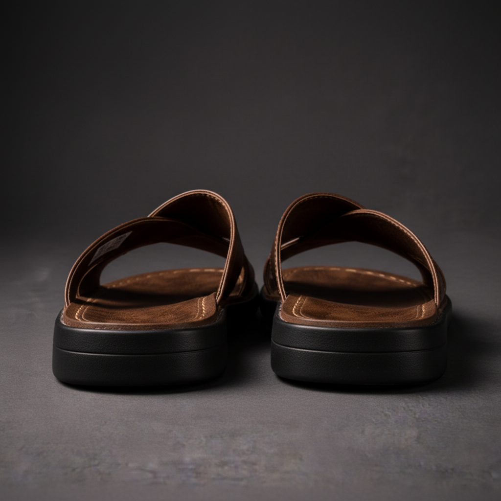 Women's Wide Strap Leather Sandals - Casual Open Toe Flat Slides