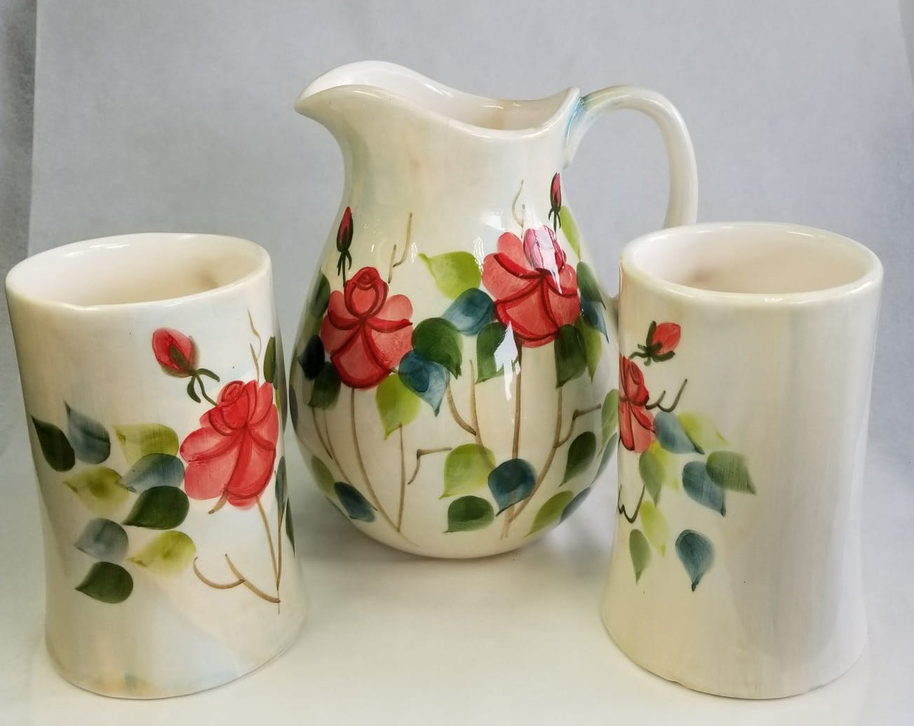 Red Flower Ceramic Jug and Cups